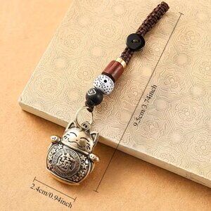 Fortune Cat Vintage Mini Brass Keychain Purse Charm Pendant Z176